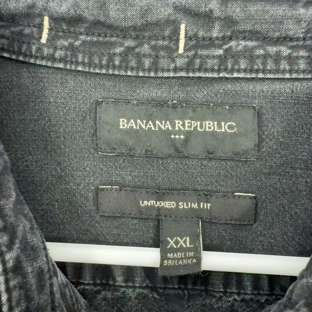 Banana Republic Button Down Shirt Mens XXL Black Cotton Untucked Slim Fit Casual